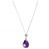 7 Carat Amethyst & Diamond White Gold Necklace