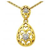 Natural White Diamond Filigree Gold Pendant