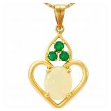 Opal and Emerald Heart Pendant 14k Gold