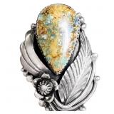 Signed Turquoise Feather Statement Ring