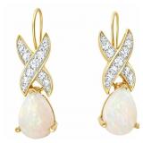 Opal & Diamond Earrings 14k Gold
