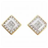 Princess Diamond Halo Earrings 14k Yellow Gold