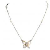 Pearl & Diamond Butterfly Necklace Yellow Gold