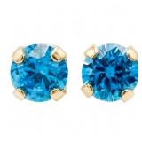 Blue Diamante Solitaire Earrings 14k Gold