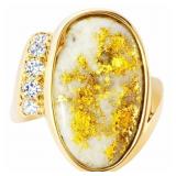 Gold-Bearing Quartz & Diamond Ring 14k