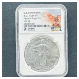 2021 American Silver Eagle MS 70 South Dakota NGC