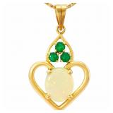 Opal and Emerald Heart Pendant 14k Gold