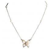 Pearl & Diamond Butterfly Necklace Yellow Gold