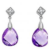 7 Carat Amethyst & Diamond Gold Earrings