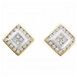 Princess Diamond Halo Earrings 14k Yellow Gold