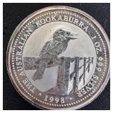 1998 1 oz Fine Silver Australian Kookaburra