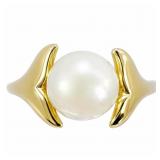 Cultured White Pearl Dolphin Tail Ring 14k