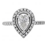 3/4 + CT Pear Halo Engagement Ring 14k WG