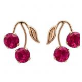 1 Carat Ruby Cherry Motif Gold Earrings