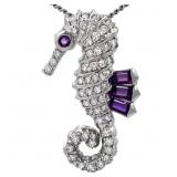 Diamond & Amethyst Seahorse Pendant 14k WG