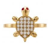Diamond & Ruby Turtle Ring 14k Gold