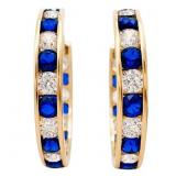 1 1/3 CTW Blue Sapphire & Quartz Hoop Earrings 14k