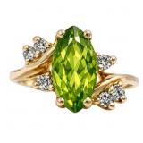 Marquise Peridot & Diamond Dinner Ring 14k Gold