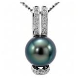 Black Pearl & Diamond Pendant 18k WG