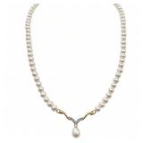 Classic Pearl & Diamond Necklace 14k Gold