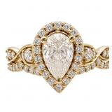 1.3 CT Pear Diamond Halo Bridal Ring Set