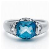 Cushion-Cut Blue Topaz Statement Ring