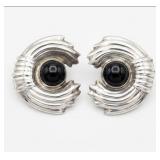 Taxco Mexico Black Onyx Clip-On Earrings