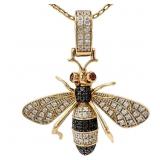 3/4+ CT Diamond & Sapphire Bee Gold Pendant