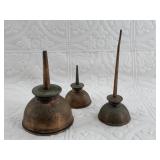 3 Vintage copper oil cans various sizes