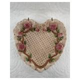 Antique pottery wall hanging heart shaped dish 8"