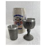 A lot of three, a one liter German stoneware Stein