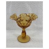 Vintage Fenton amber glass hob nail candy dish wit