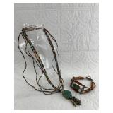 Selection of jewelry: Egyptian beaded necklace wit