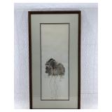 Unusual original water color of a musk ox by L. Ni