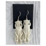Pair of bone octopus earrings on sterling silver h