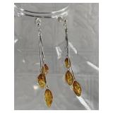 Pair of sterling silver and amber earrings
