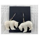 Pair of bone bear earrings on sterling silver hook