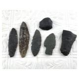 Selection of ancient slate arrow and spear tips