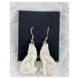 Pair of bone wolf earrings on sterling silver hook