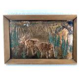 Beautiful copper plate of a family of moose amidst