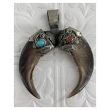 George Key antique 80% silver Navajo double bear c
