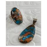 2 Pieces of sterling silver jewelry with inset cru
