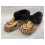Seal skin fur and hide pair of slippers hand craft