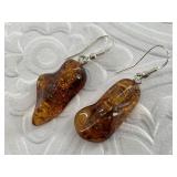 Pair of amber earrings on sterling silver hooks