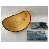 Wood bowl crafted in Alaska with 2 artisan glazed