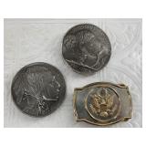 Lot of 3 novelty belt buckles: buffalo nickel styl