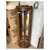 Corner glass front curio cabinet with shelves, 59"