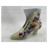 Beautiful hand painted floral porcelain shoe 8" lo