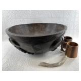 Gorgeous hand carved wood African bowl, 8" tall x