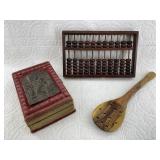 Misc. lot with a lovely antique wood abacus, an an